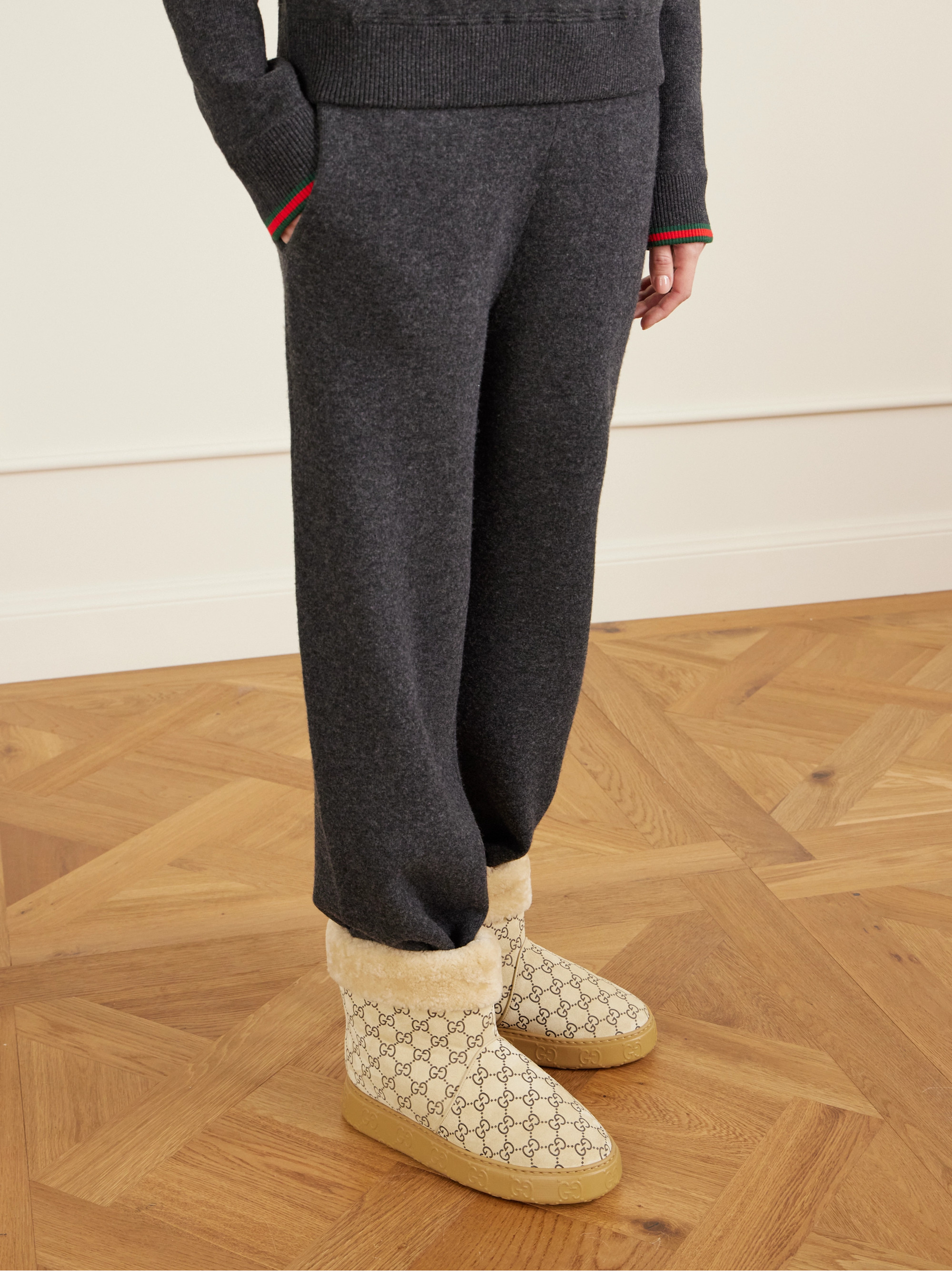 Gucci Logo-print suede and shearling ankle boots