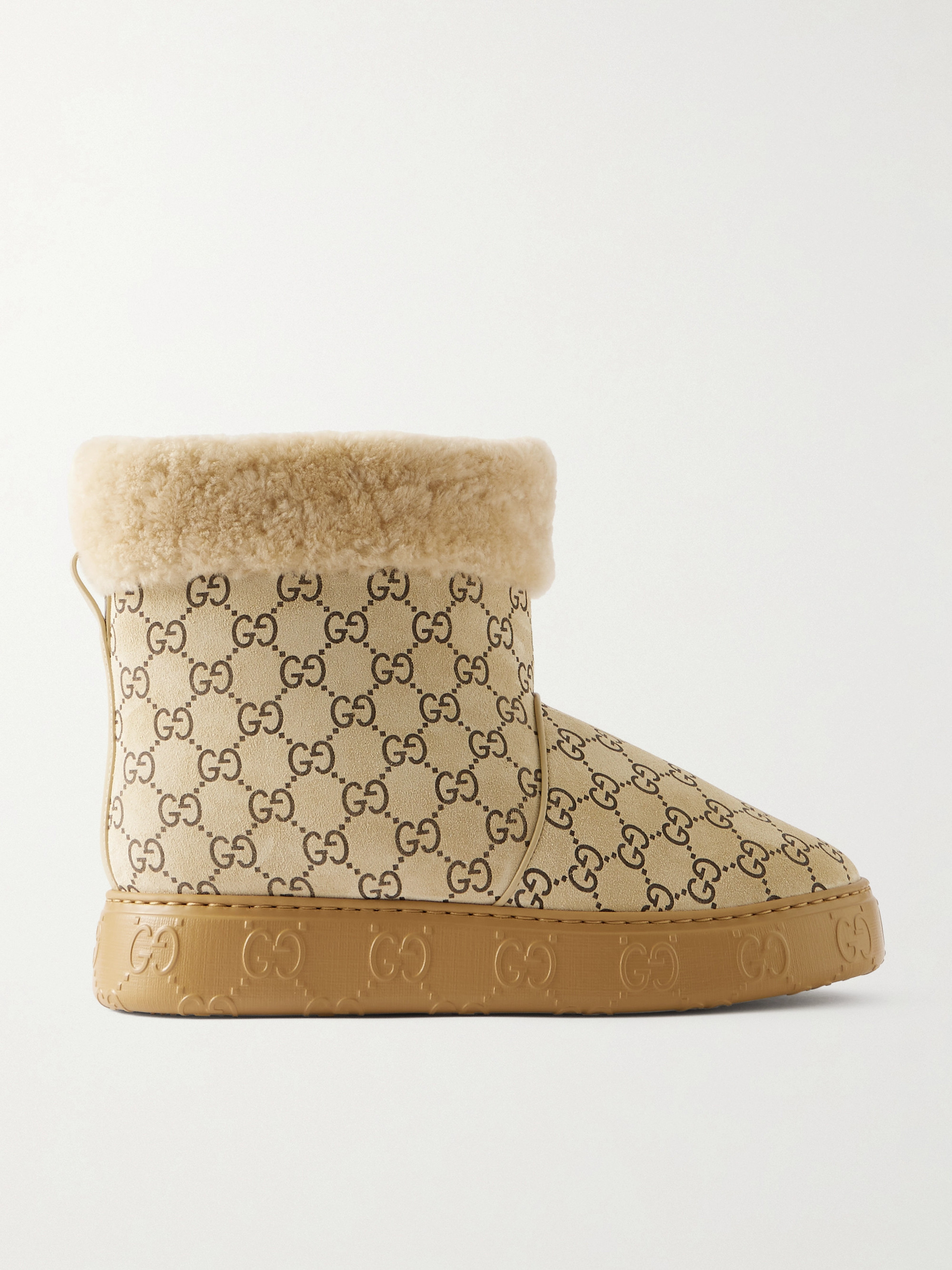 Gucci Logo-print suede and shearling ankle boots