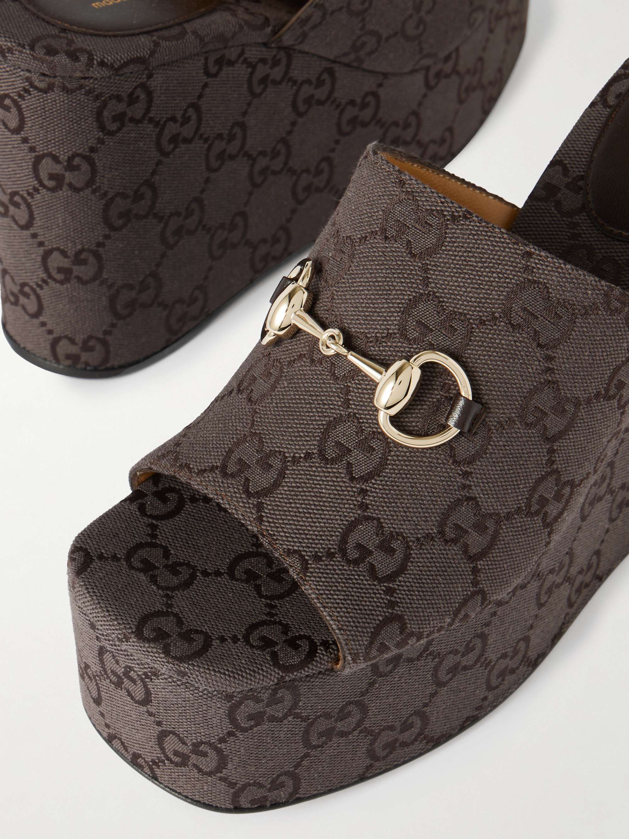 GUCCI Horsebit-embellished canvas-jacquard platform mules | NET-A