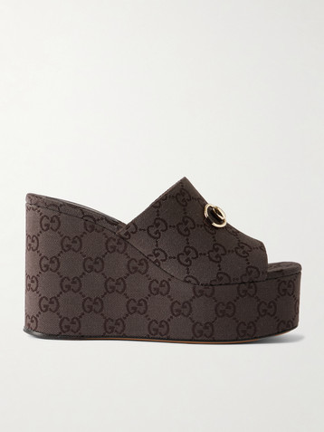 Gucci Horsebit-embellished canvas-jacquard platform mules
