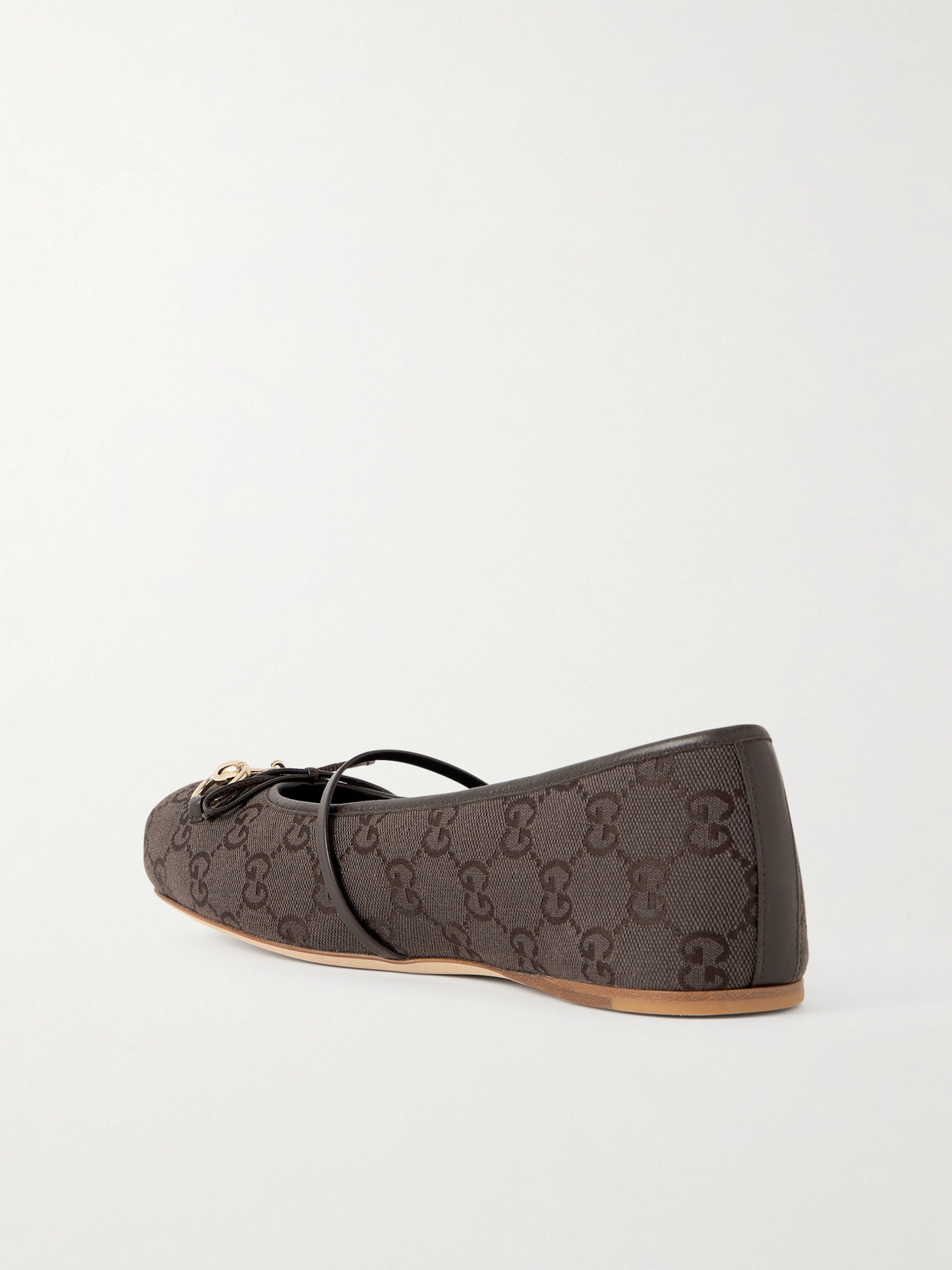 Horsebit-Embellished Bow-Detailed Canvas-Jacquard Ballet Flats