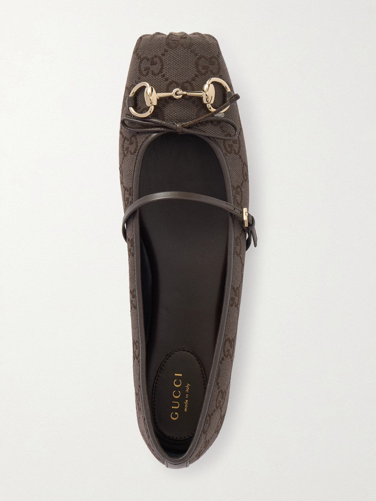 Horsebit-Embellished Bow-Detailed Canvas-Jacquard Ballet Flats