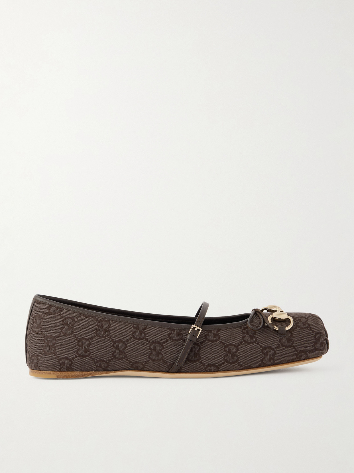 Horsebit-Embellished Bow-Detailed Canvas-Jacquard Ballet Flats