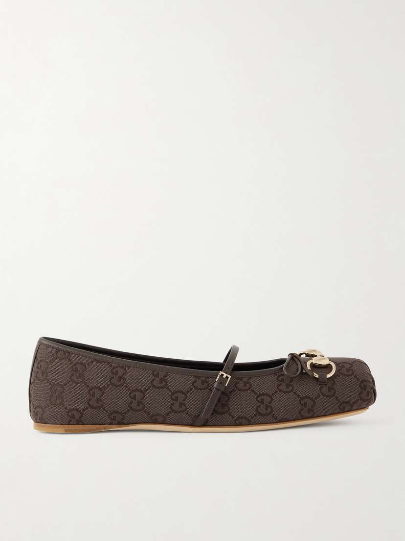 Gucci Horsebit-embellished Bow-detailed Canvas-jacquard Ballet Flats