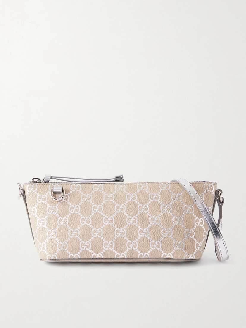 Gucci Gg Emblem Metallic-trimmed Printed Textured-leather Shoulder Bag