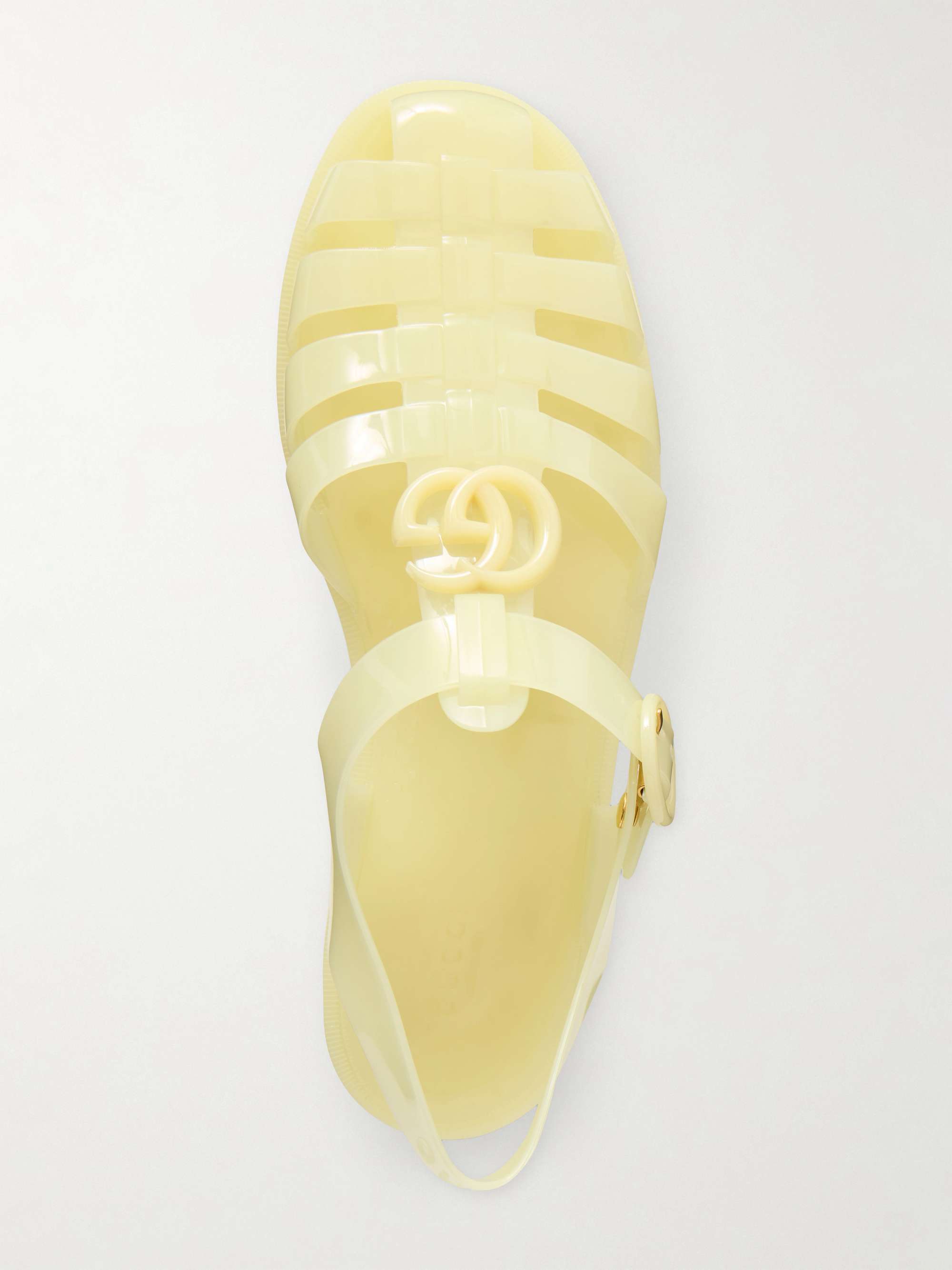 GUCCI パンチングメッシュ　タッセル　パンプス　ゴールド金具　レザー　白 GUCCI Fisherman embellished rubber sandals | NET-A-PORTER