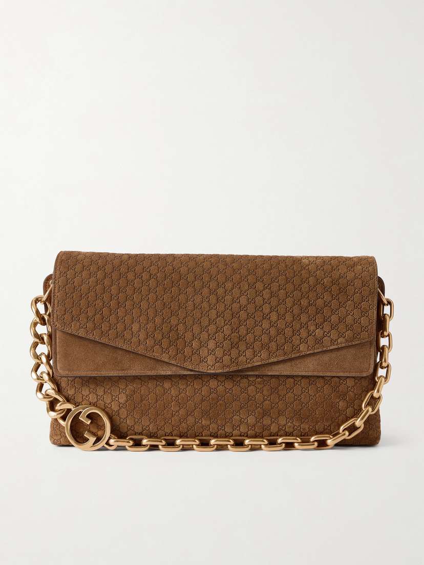 Gucci Large Debossed Suede Shoulder Bag