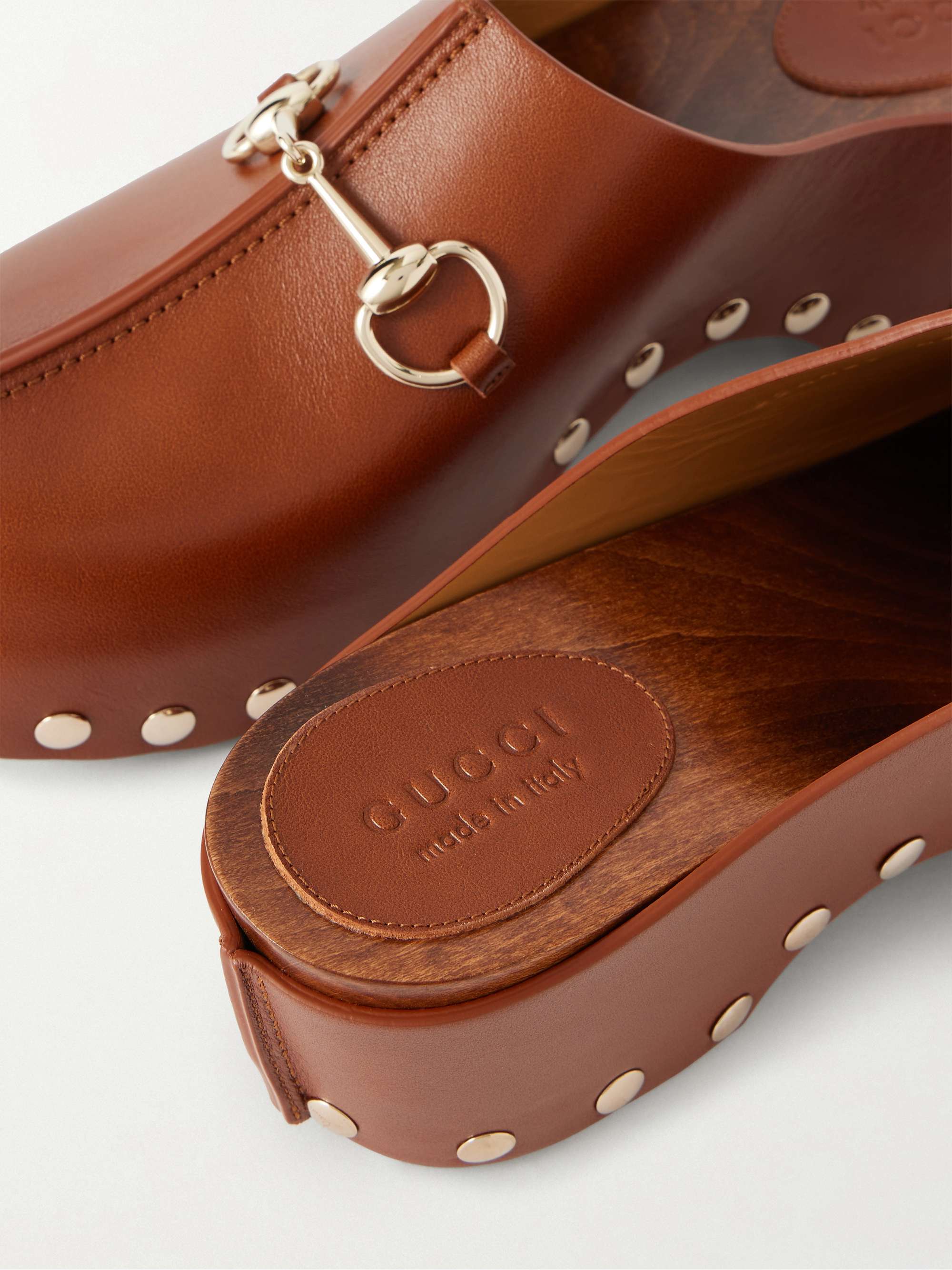 GUCCI Embellished studded leather clogs | NET-A-PORTER