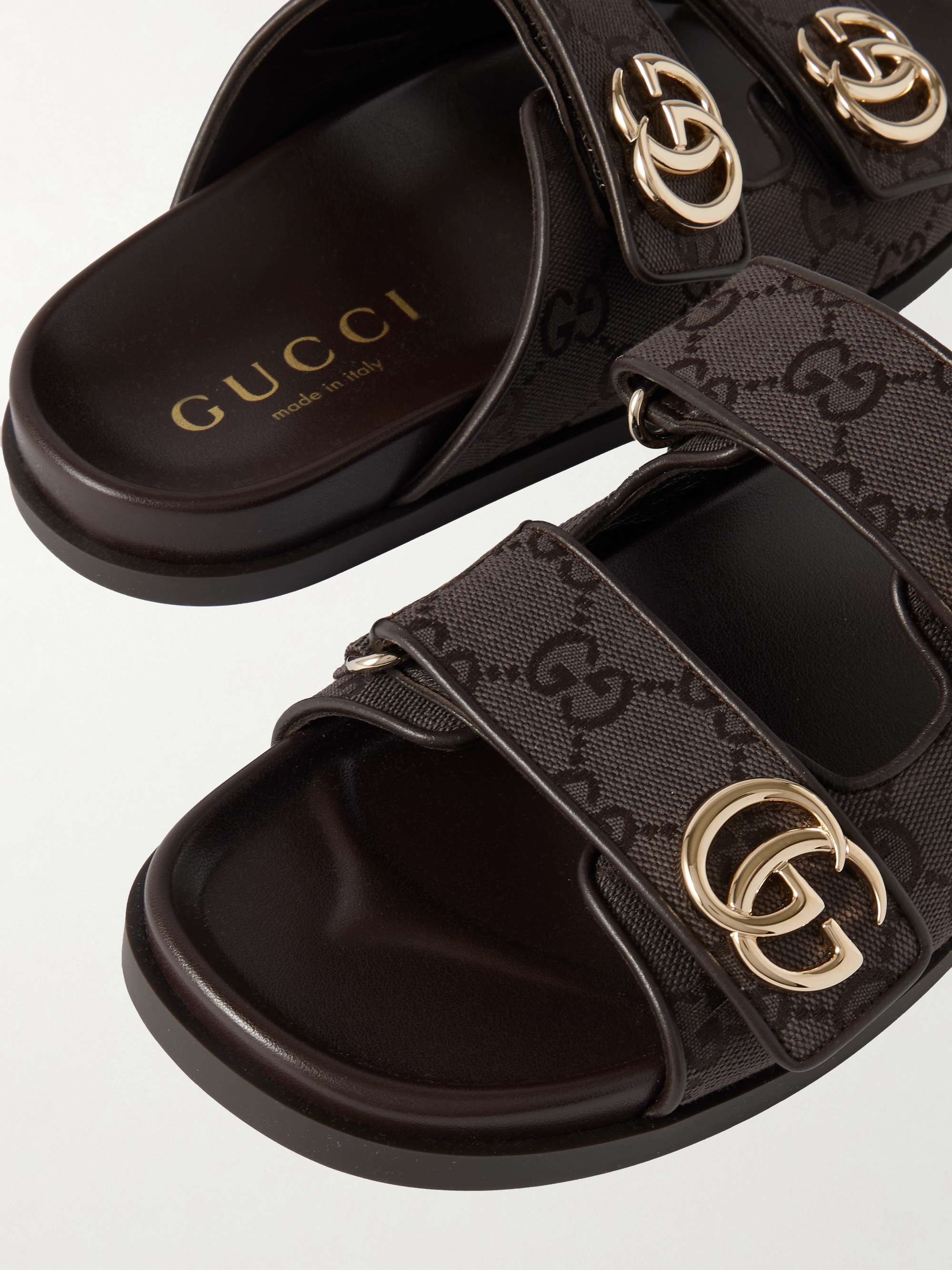 GUCCI Embellished printed canvas-jacquard sandals | NET-A-PORTER