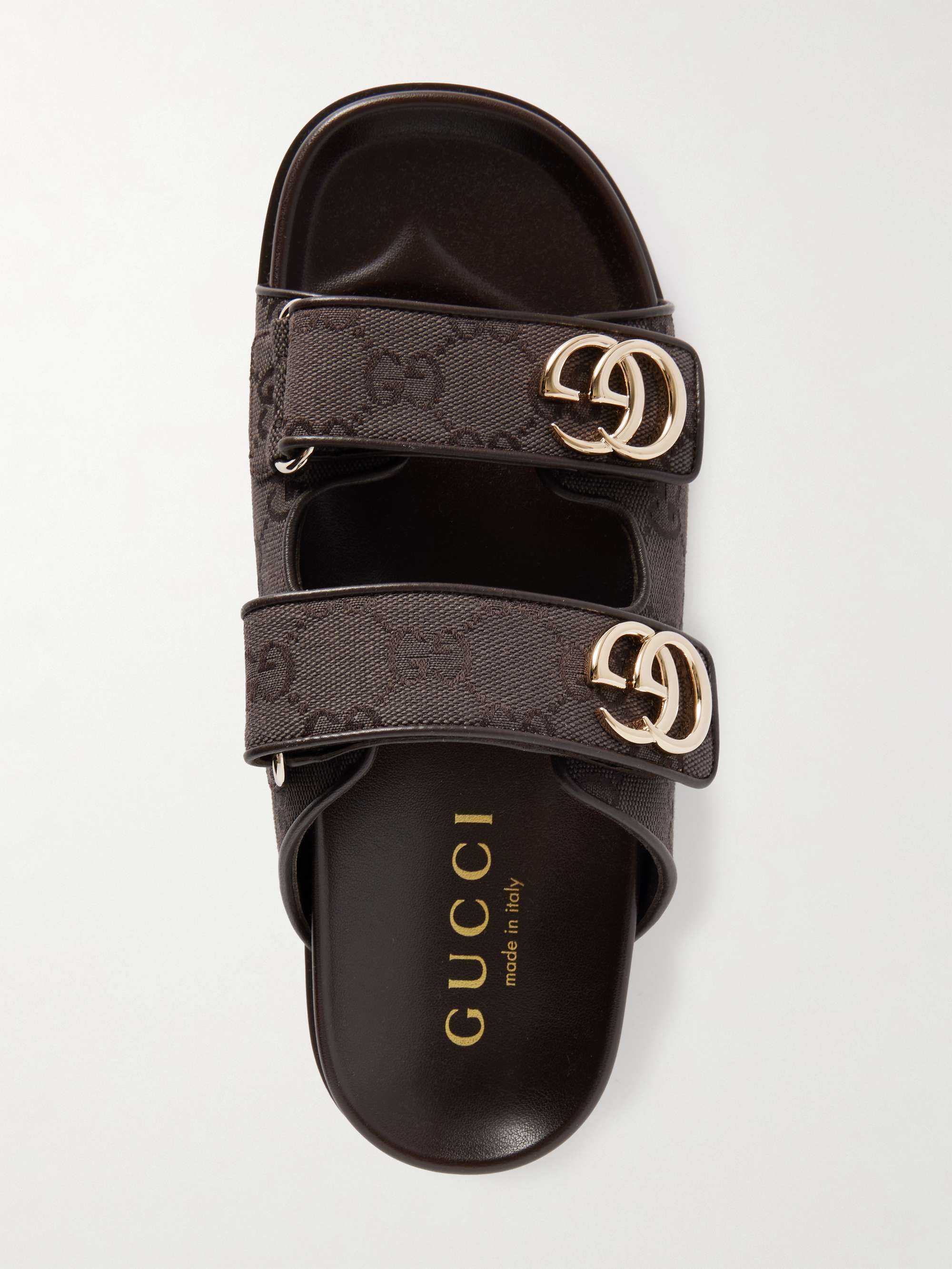 グッチGucci ◆ Embellished サンダル GUCCI Embellished printed canvas-jacquard sandals | NET-A-PORTER