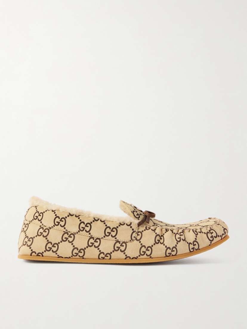 Gucci Bow-detailed Printed Shearling Loafers