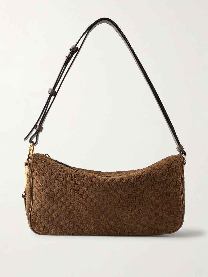 Gucci Horsebit 1955 Leather-trimmed Debossed Suede Shoulder Bag
