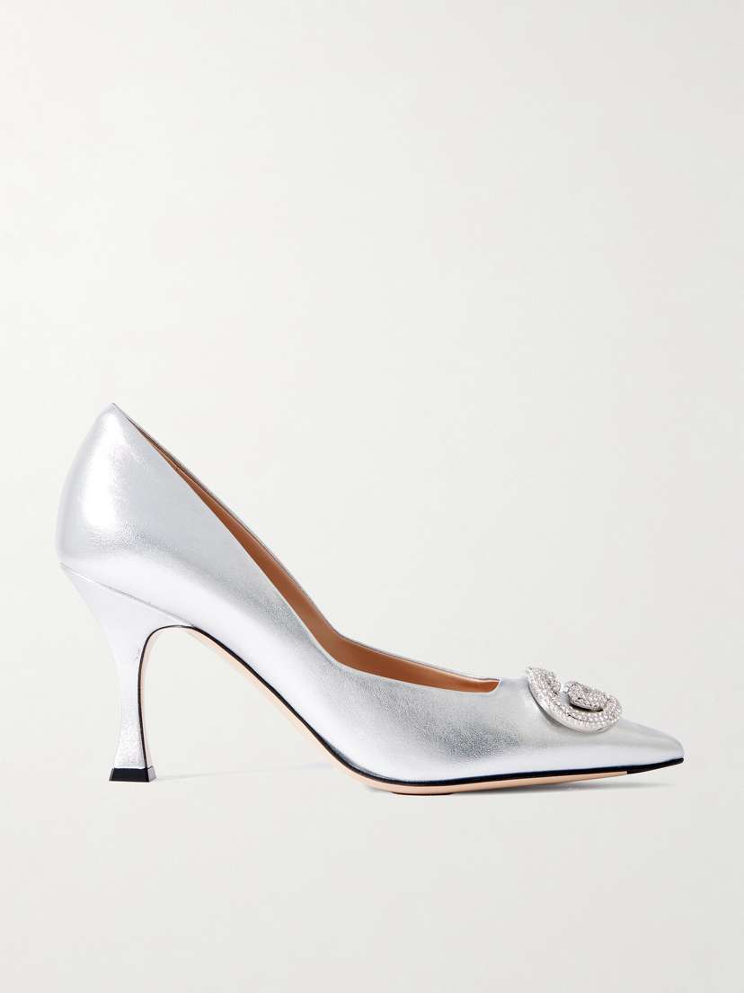 Gucci Crystal-embellished Metallic Leather Pumps