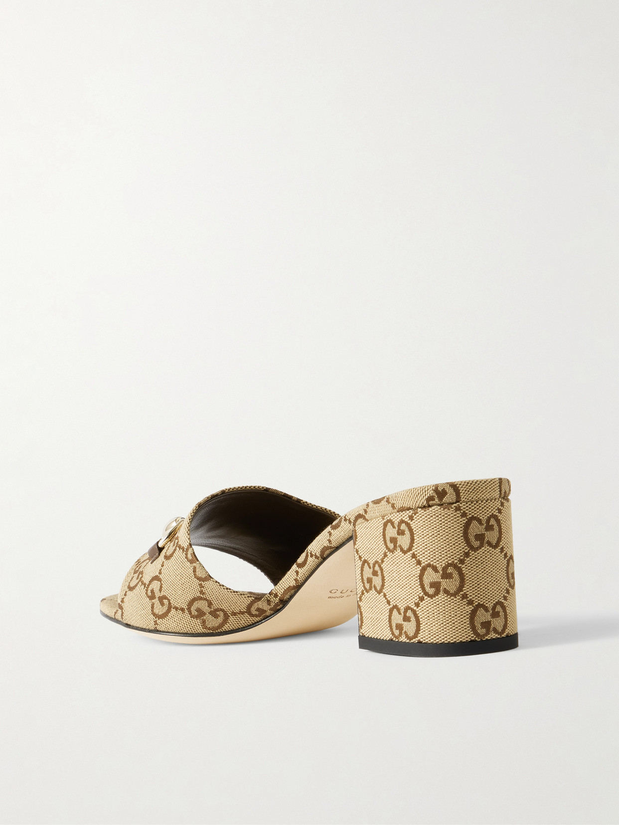 Horsebit-Embellished Canvas-Jacquard Mules