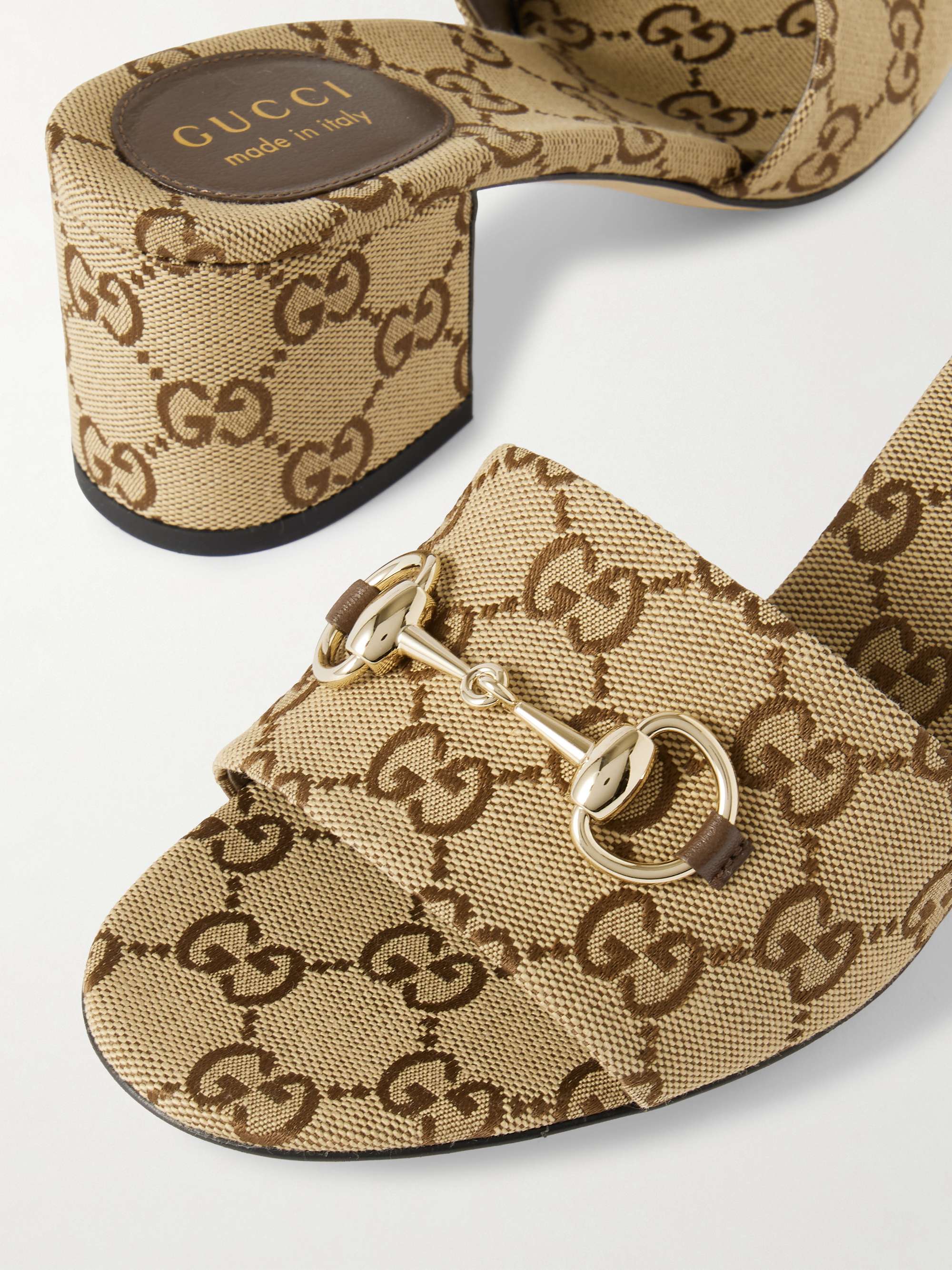 GUCCI Horsebit-embellished canvas-jacquard mules | NET-A-PORTER