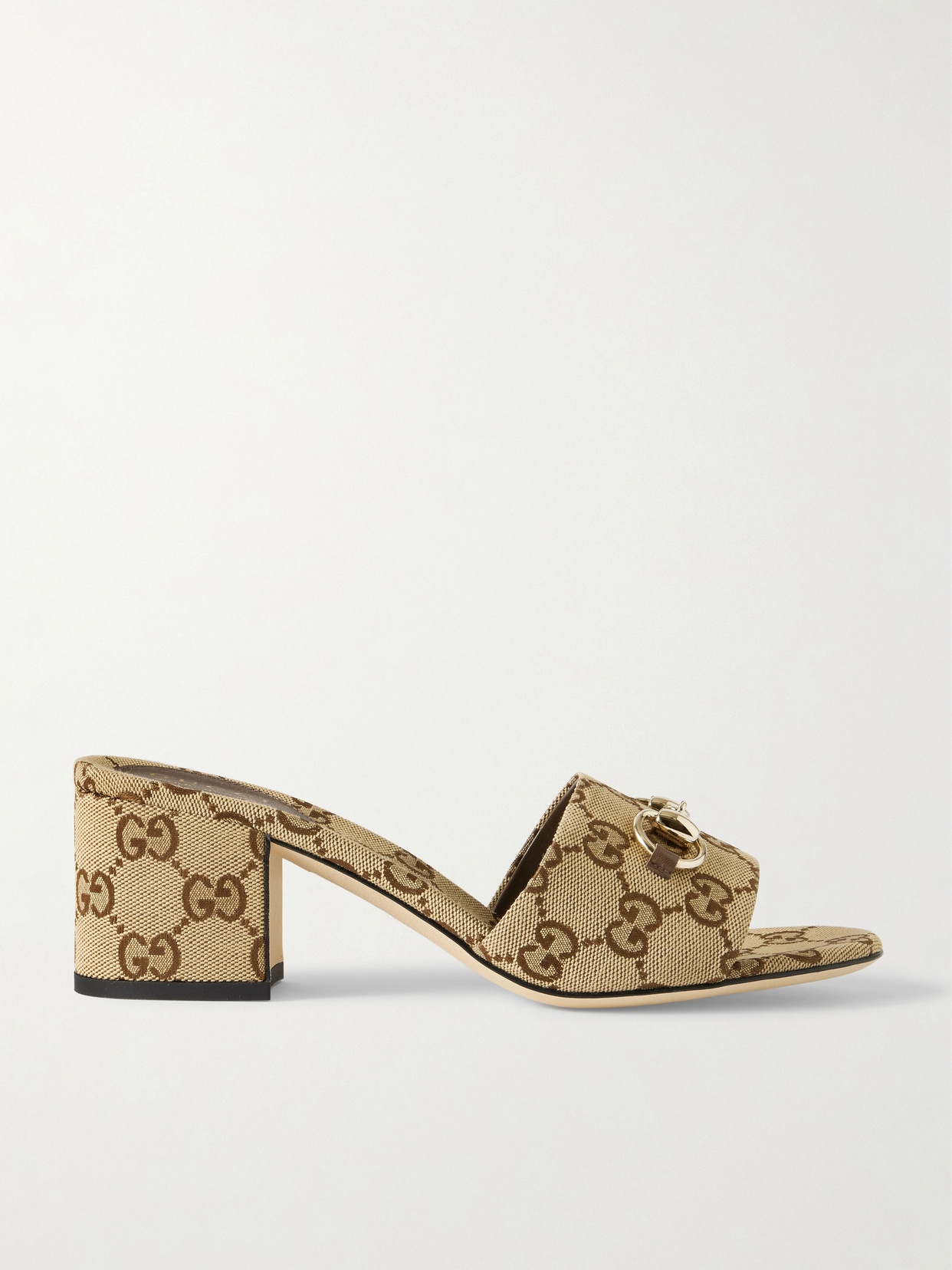 Horsebit-Embellished Canvas-Jacquard Mules