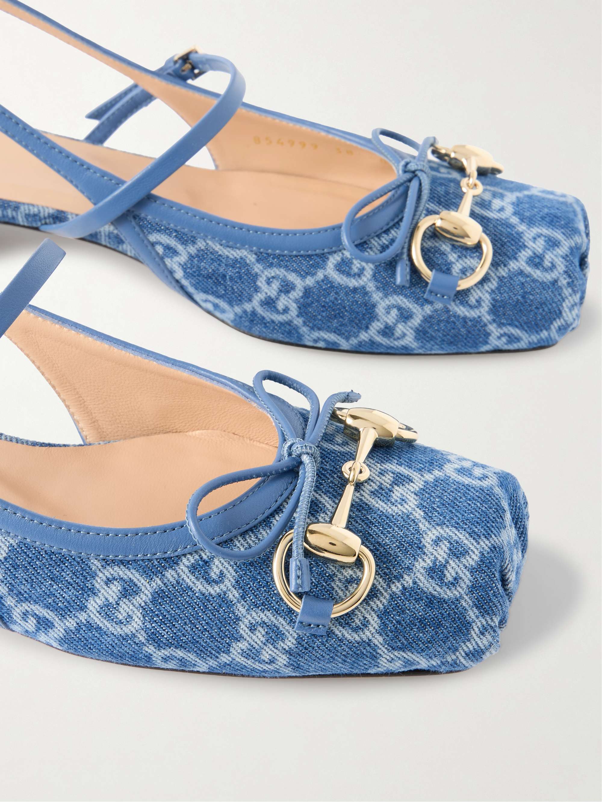 GUCCI Horsebit-embellished denim-jacquard slingback sandals | NET