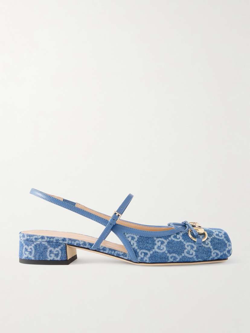 Gucci Horsebit-embellished Denim-jacquard Slingback Sandals