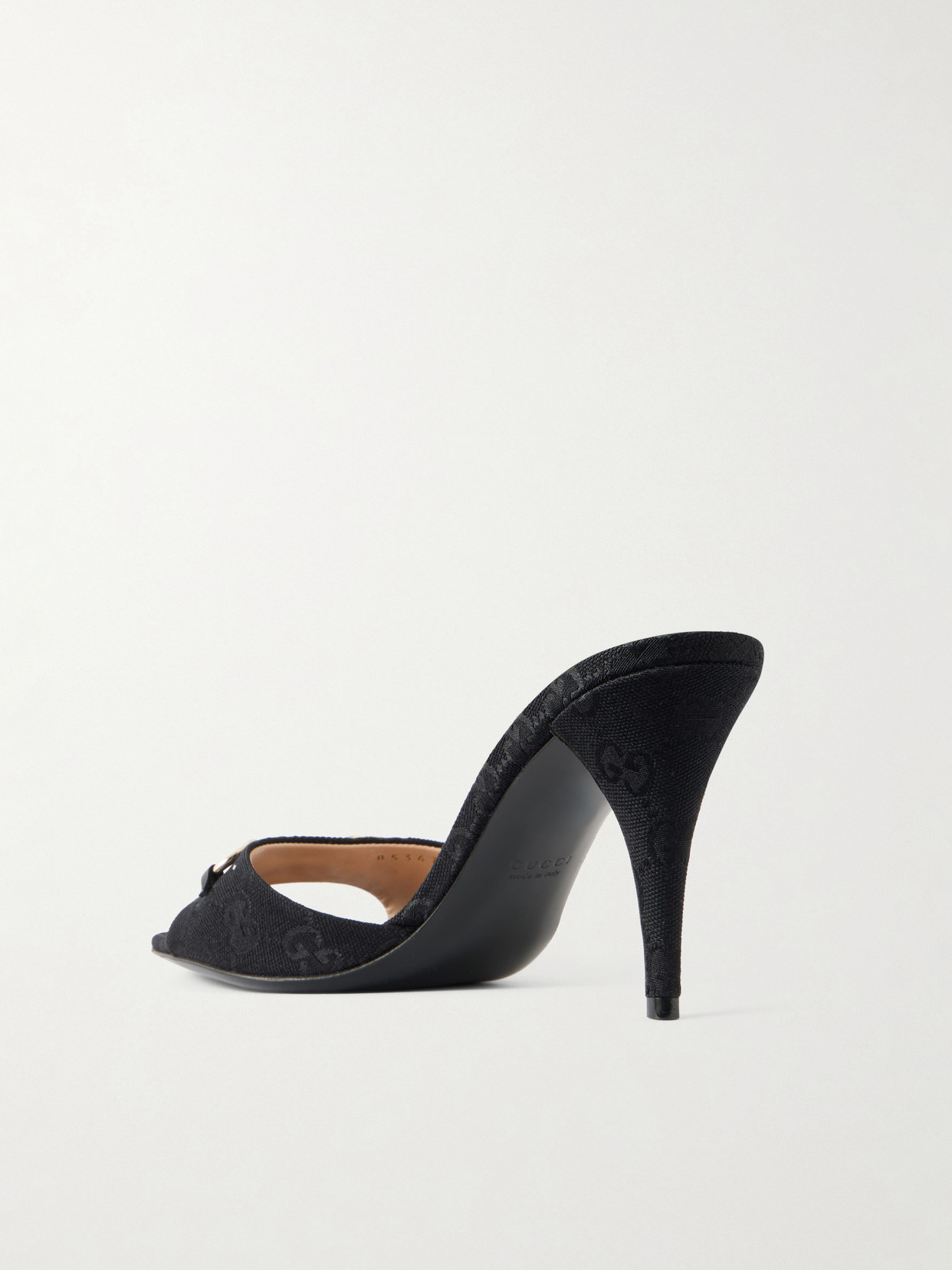 Horsebit-Embellished Canvas-Jacquard Mules