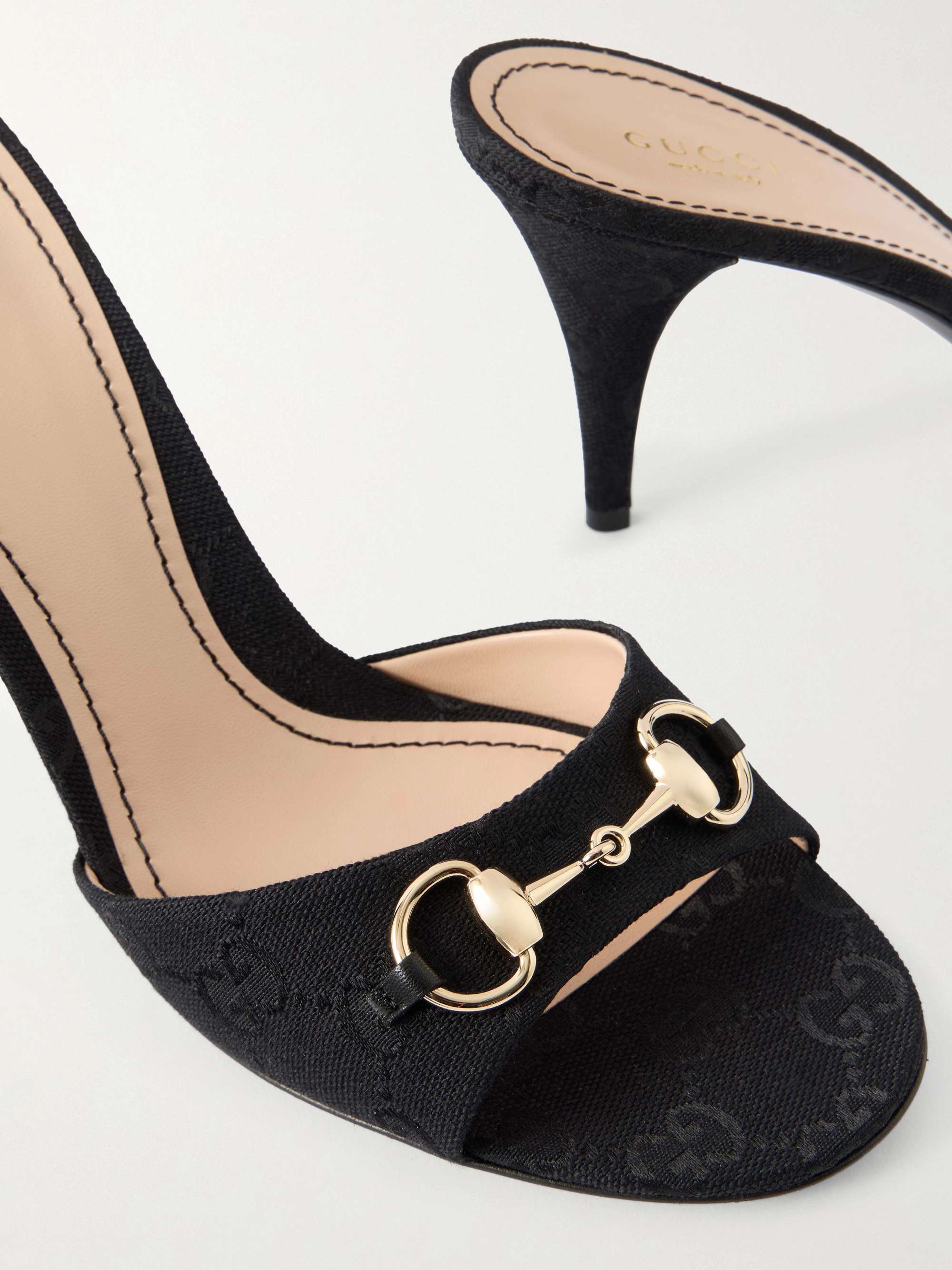 GUCCI Horsebit-embellished canvas-jacquard mules | NET-A-PORTER