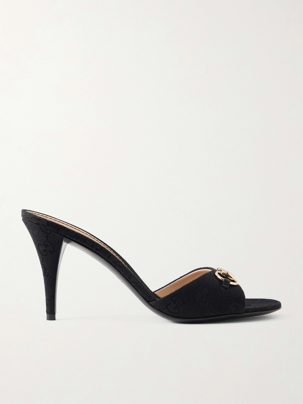 Horsebit-Embellished Canvas-Jacquard Mules
