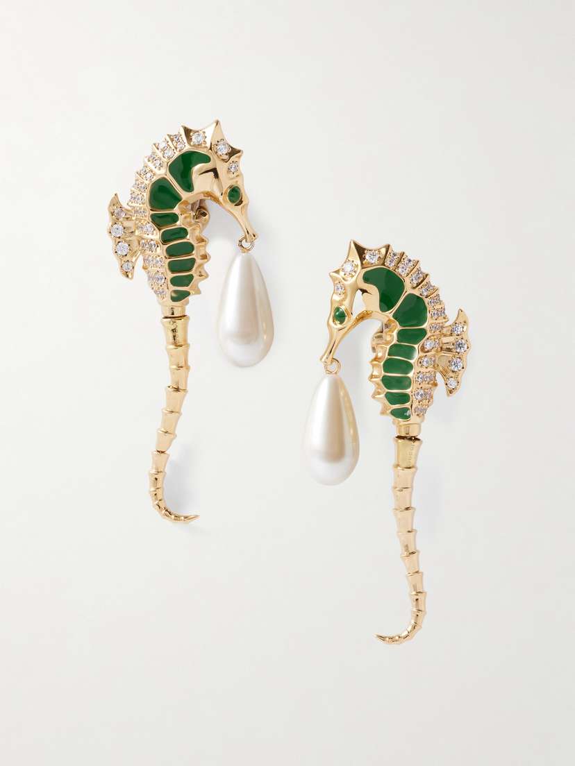 Gucci Gold-tone Enamel, Crystal And Faux-pearl Earrings