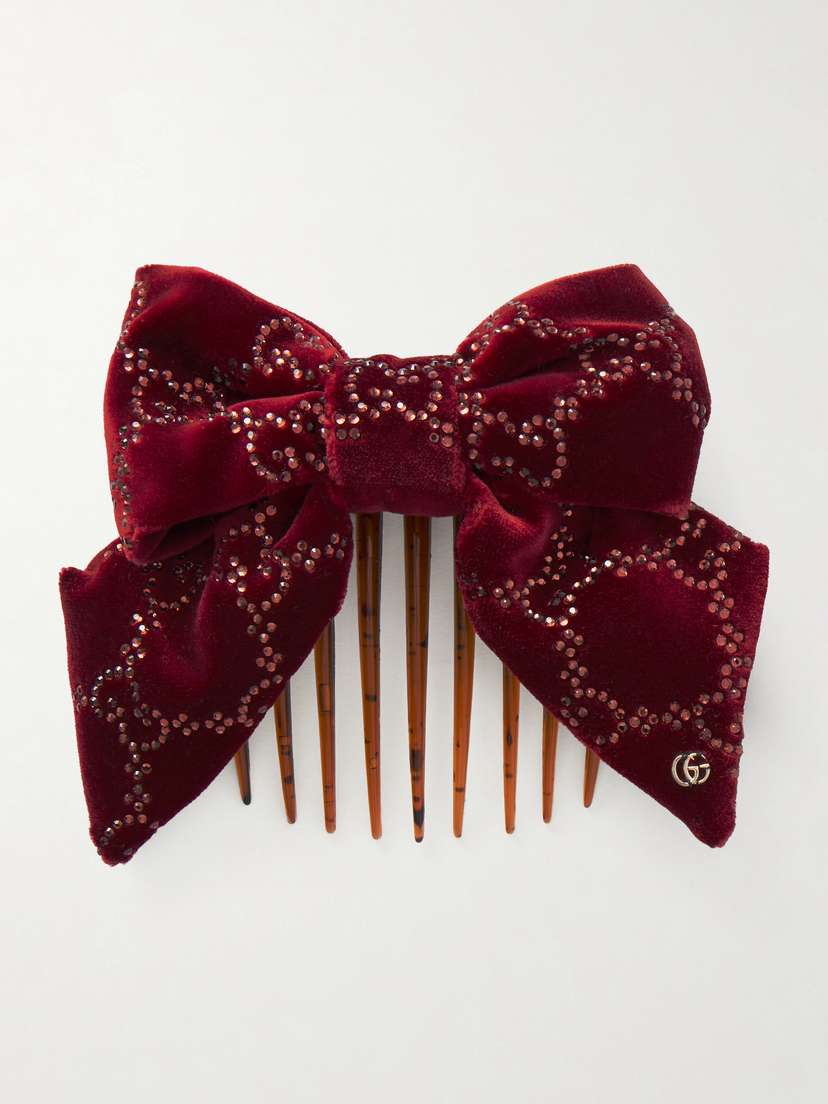 Gucci Crystal-embellished Cotton-blend Velvet Hair Clip