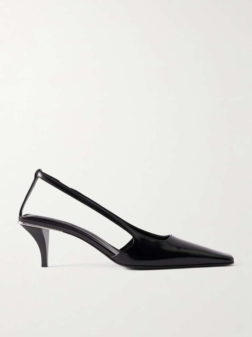 Gucci Logo-detailed Glossed-leather Slingback Pumps