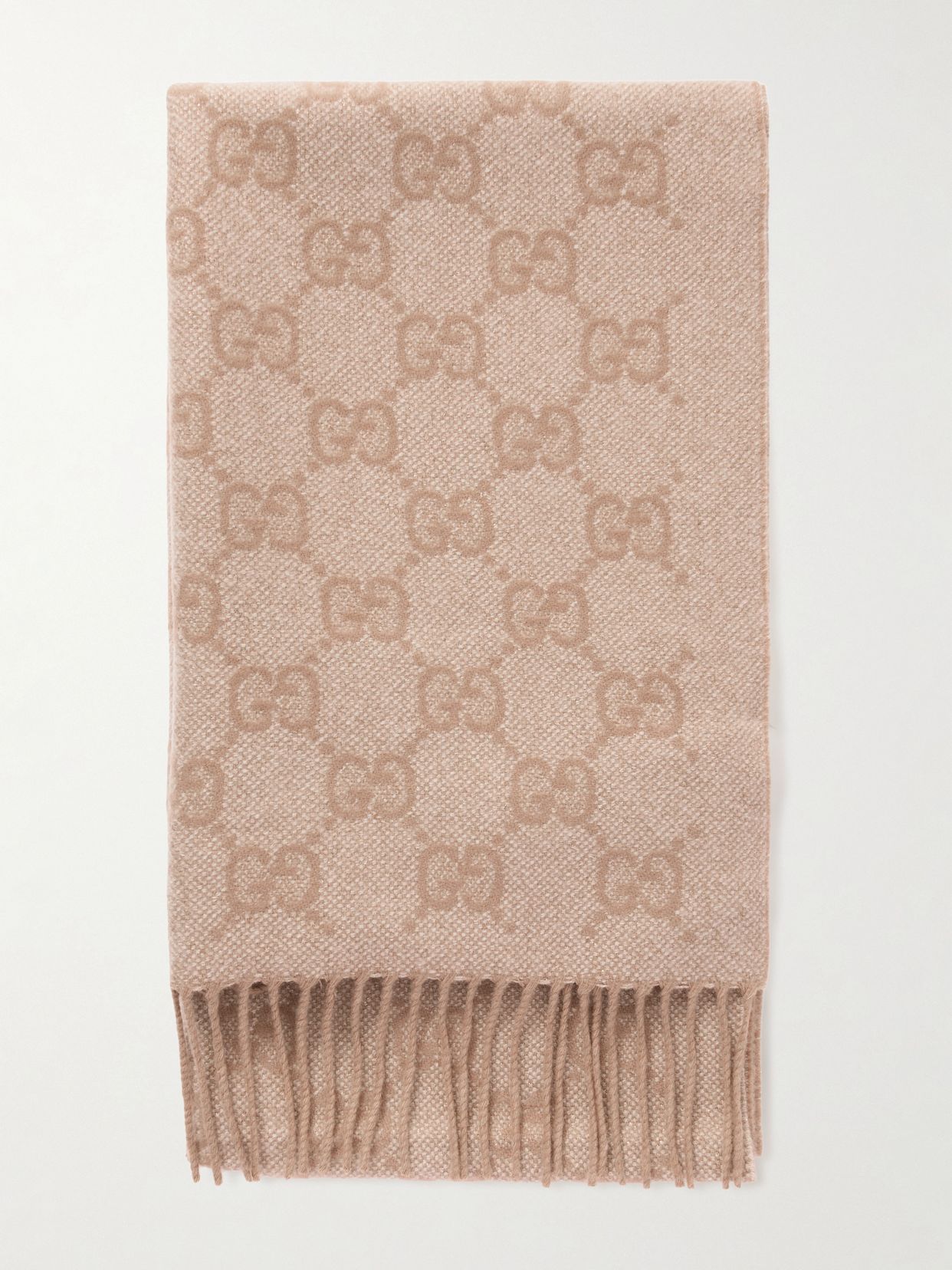 fringed logo jacquard metallic cashmere blend scarf
