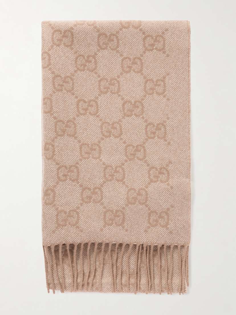 Gucci Fringed Logo-jacquard Metallic Cashmere-blend Scarf