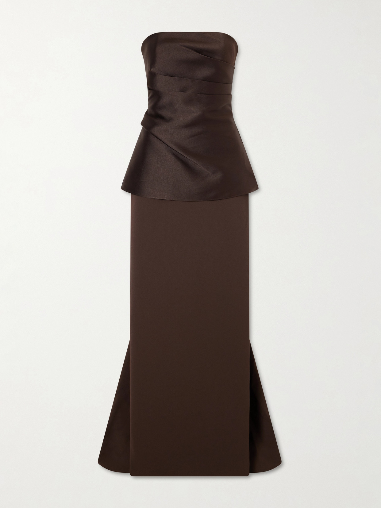 Solace London Alia Gathered Satin And Crepe Gown In Brown