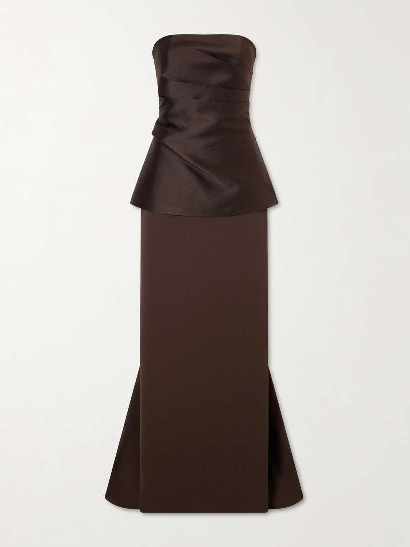 Solace London Alia Gathered Satin And Crepe Gown