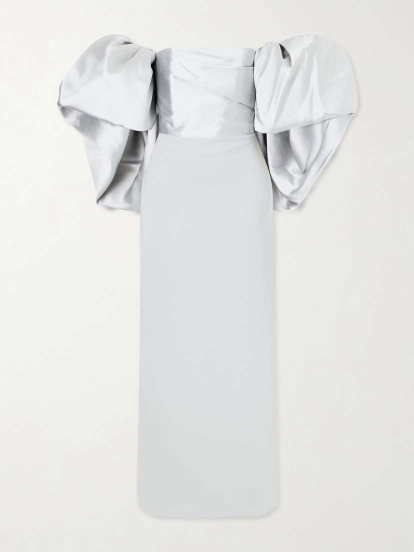 Solace London Floris Off-the-shoulder Satin-twill And Crepe Maxi Dress