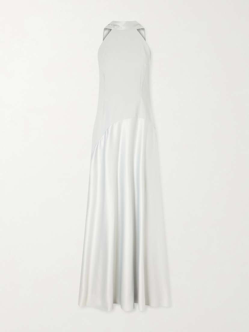 Solace London Cece Cape-effect Crepe And Satin Gown