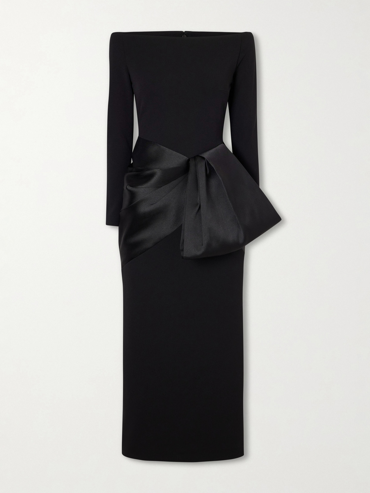Solace London Rhianne Gathered Satin And Crepe Midi Dress In Black