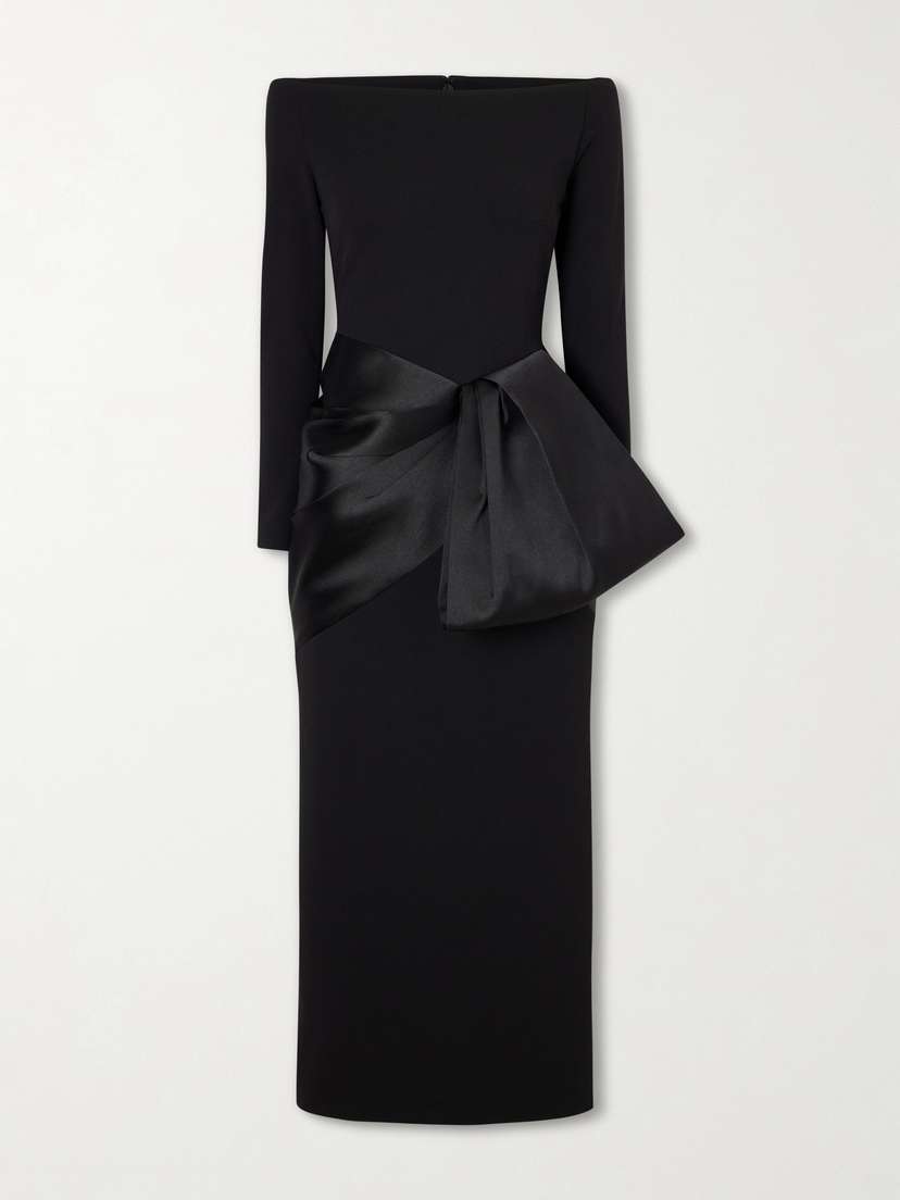 Solace London Rhianne Gathered Satin And Crepe Midi Dress