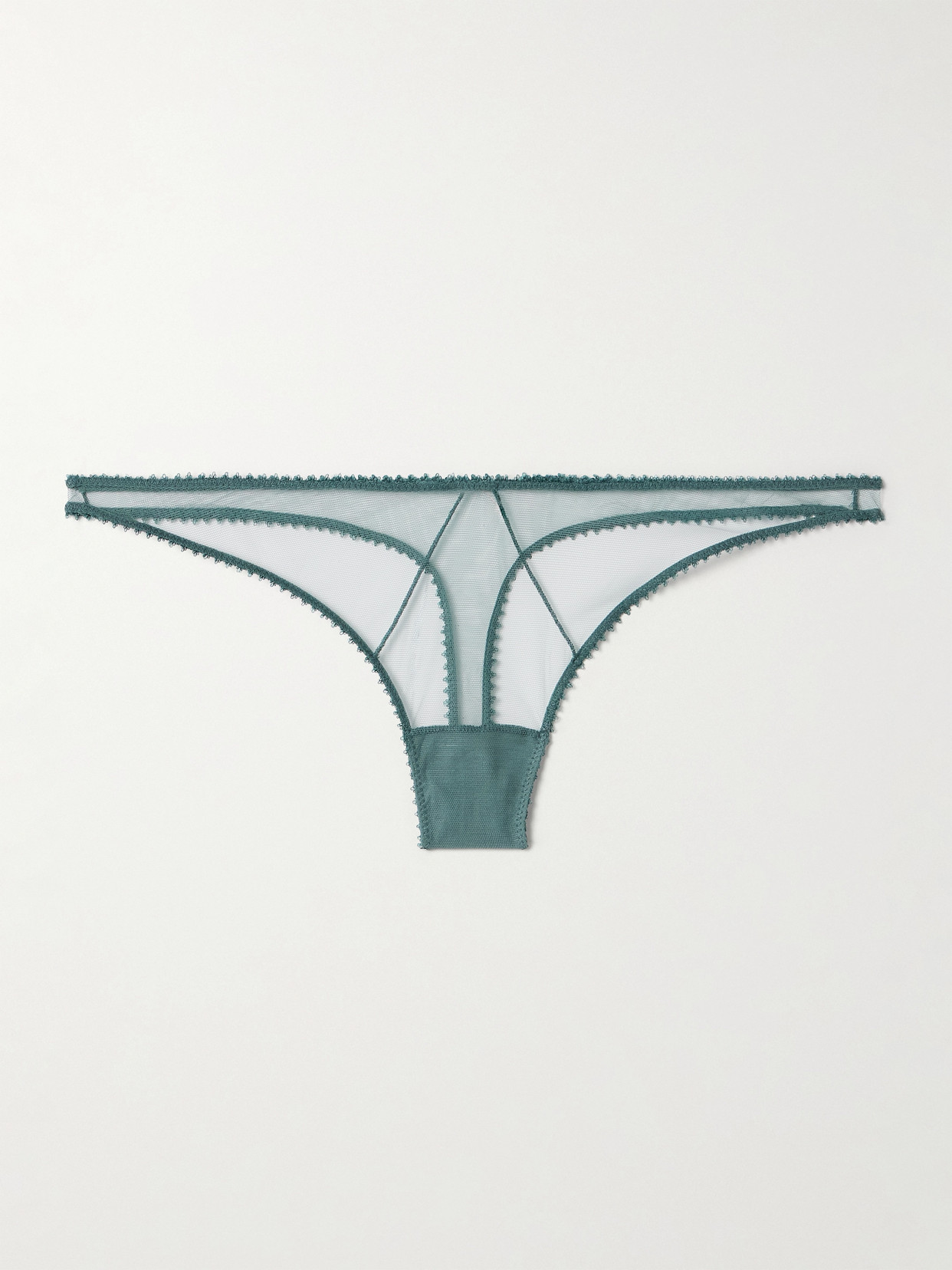 Kiki De Montparnasse Perle Embroidered Mesh Thong In Green