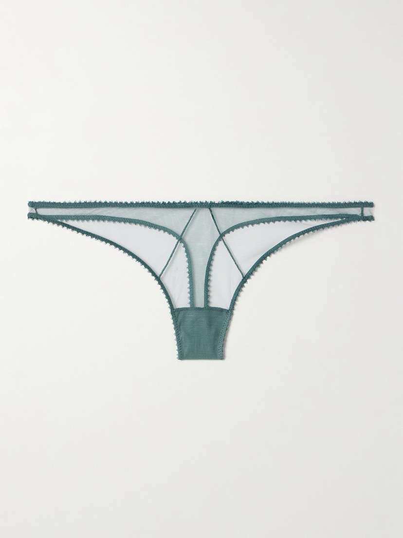 Kiki de Montparnasse Perle Embroidered Mesh Thong