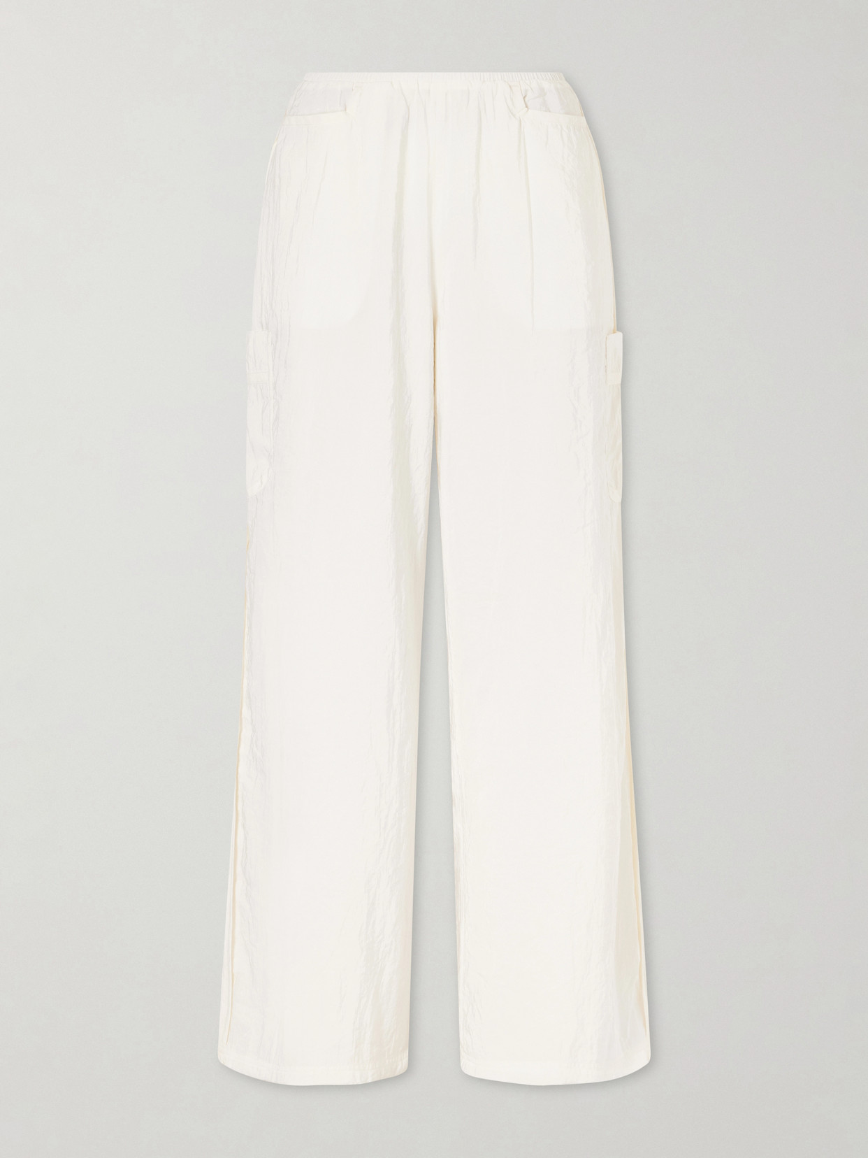 La Ligne Crinkled-satin Wide-leg Cargo Pants In Neutral
