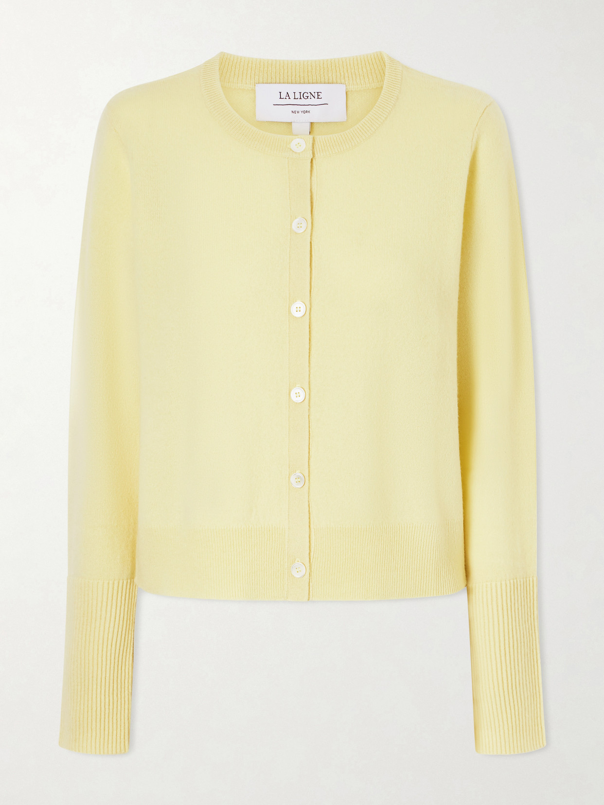 La Ligne Solid Lean Lines Cashmere Cardigan In Yellow