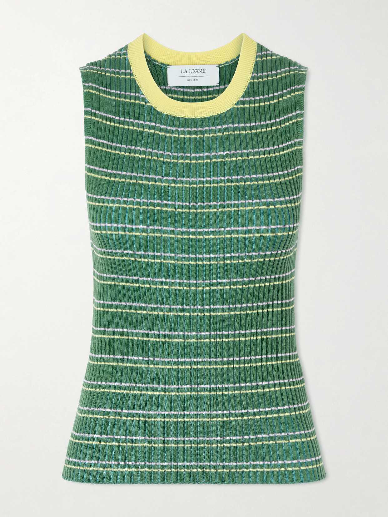 La Ligne Striped Merino Wool Top In Green