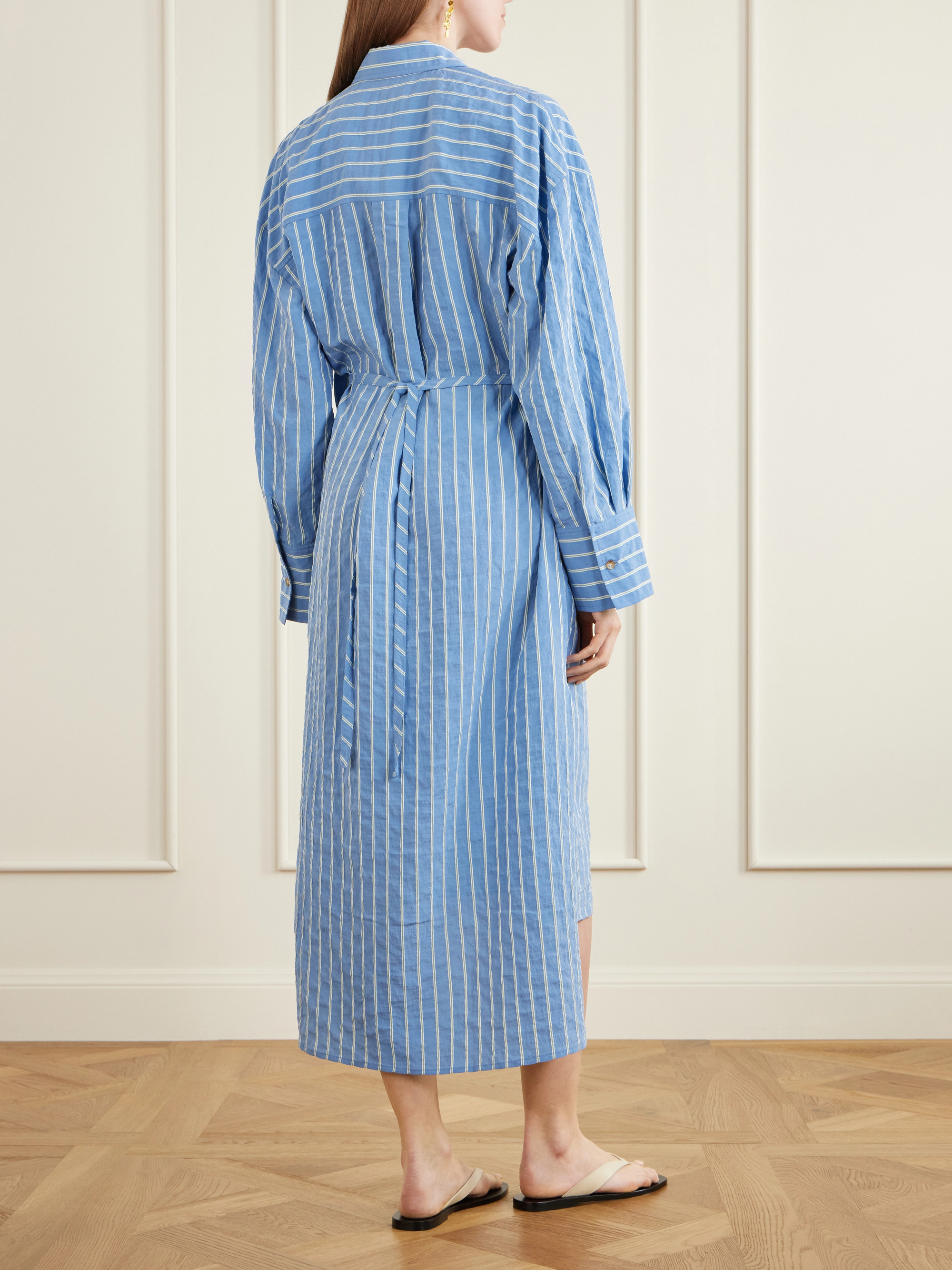 Tangier striped tie-detailed TENCEL™ lyocell seersucker midi dress — Image 3