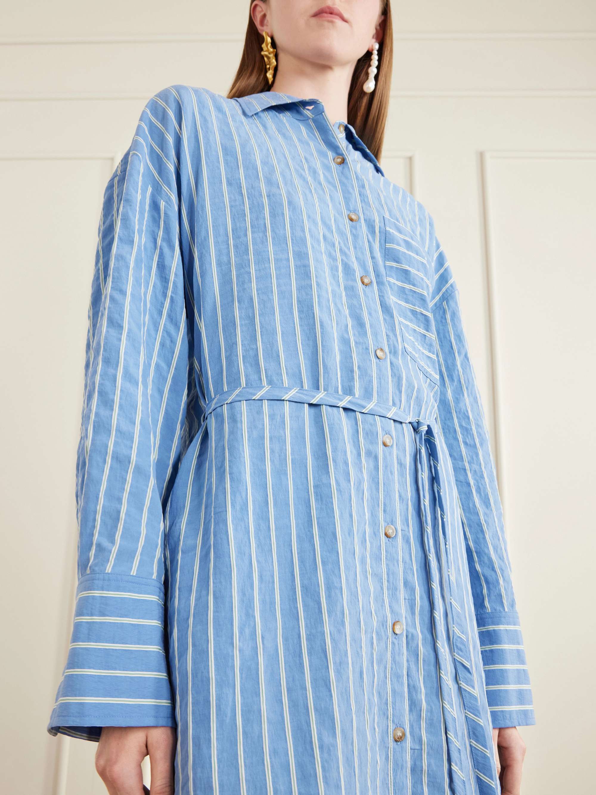 LA LIGNE Tangier striped tie-detailed TENCEL™ lyocell seersucker