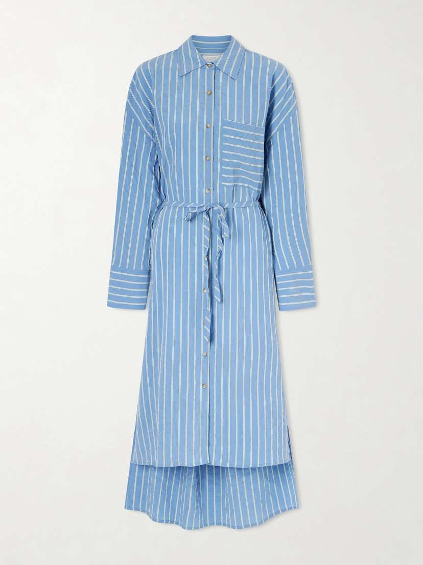 La Ligne Striped Tie-detailed Tencel® Seersucker Midi Dress