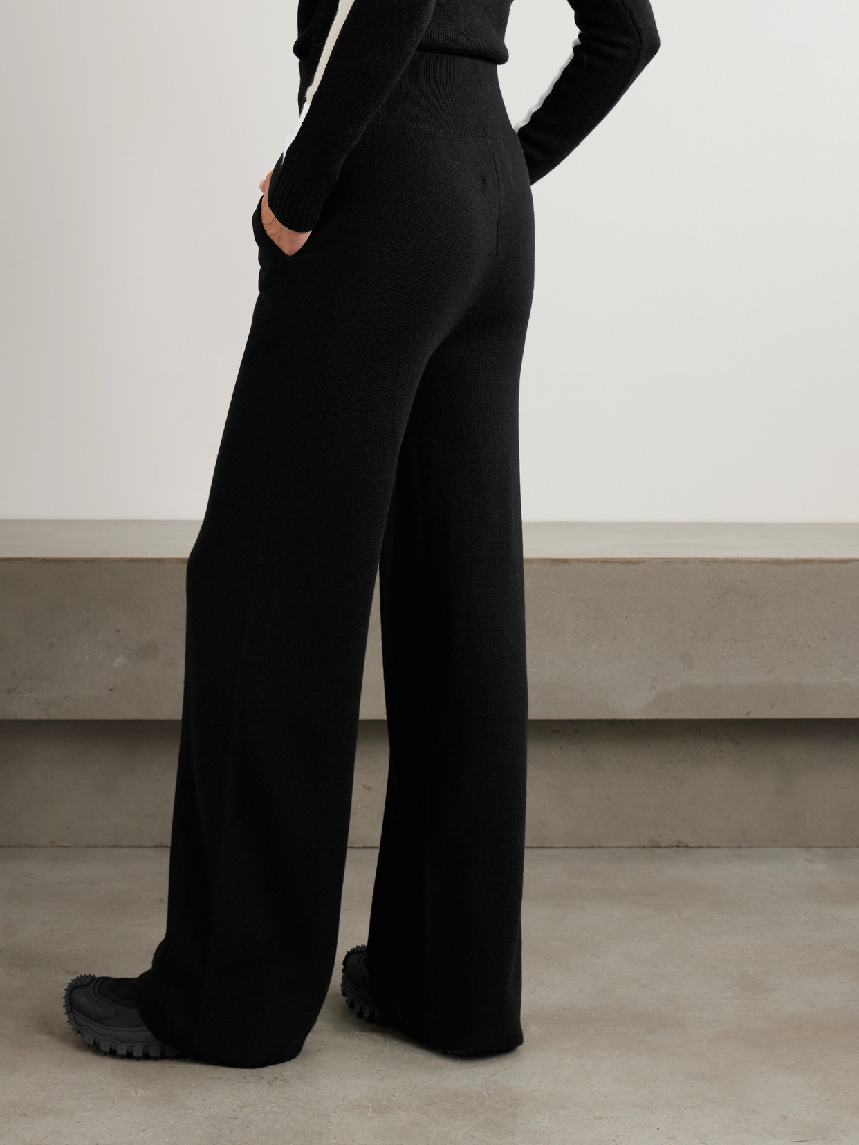 Perfect Moment Embroidered Merino Wool Wide-leg Pants In Black