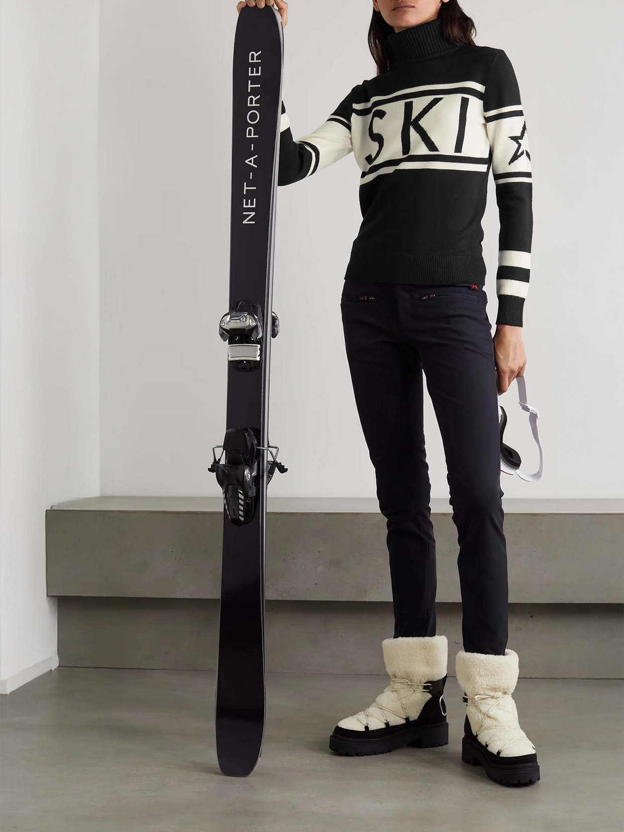 Perfect Moment Schild Intarsia Merino Wool Turtleneck Sweater In Brown