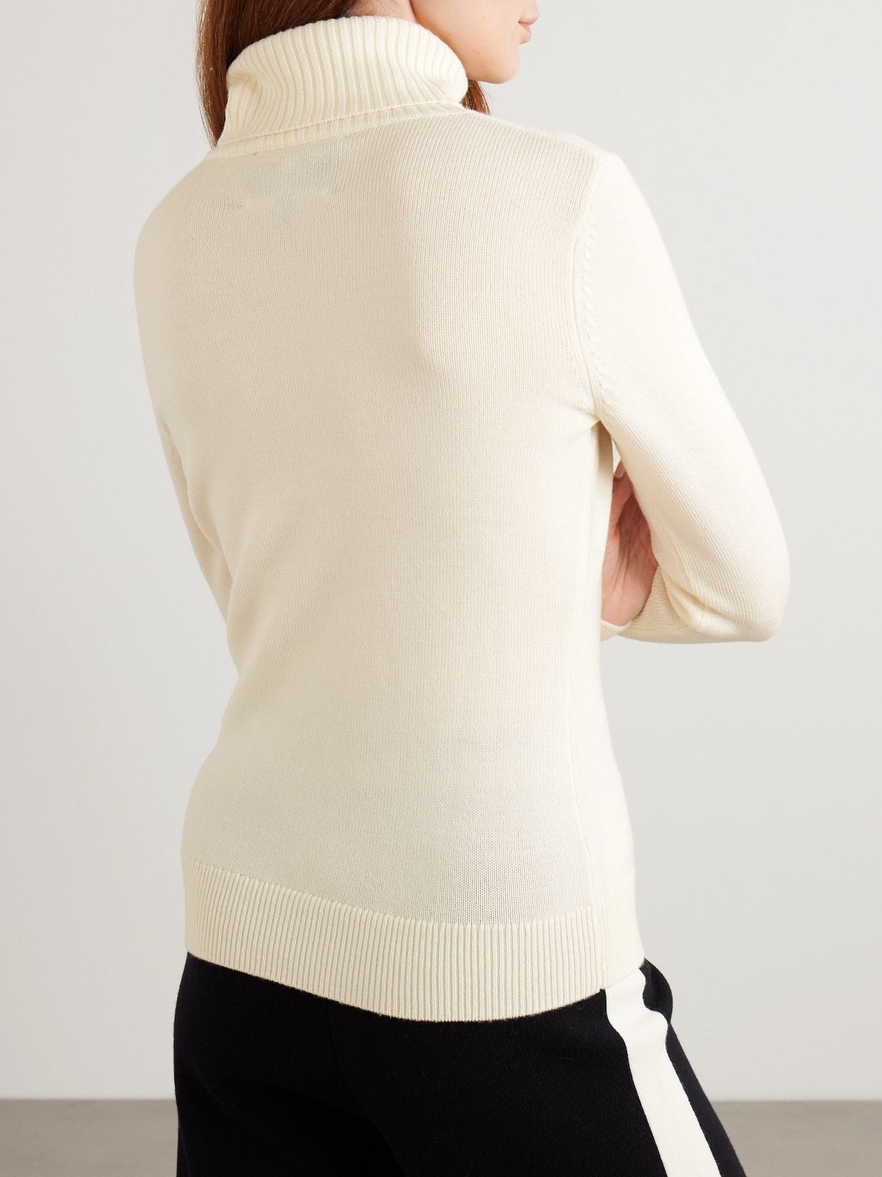Perfect Moment Schild Intarsia Merino Wool Turtleneck Sweater In Neutral