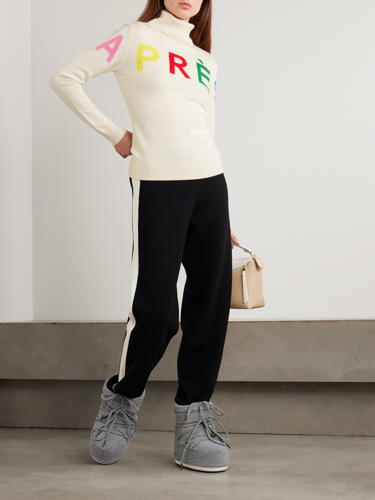 Perfect Moment Schild Intarsia Merino Wool Turtleneck Sweater In Neutral