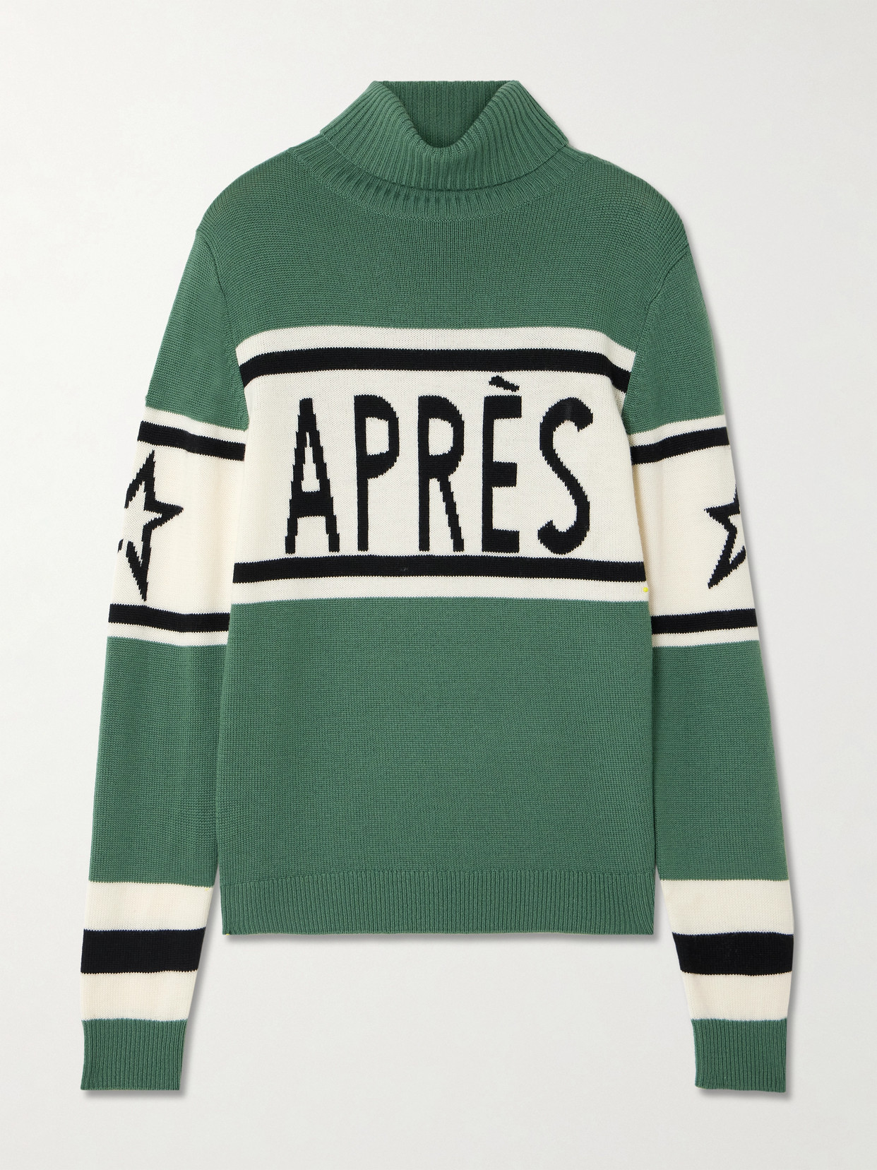 Perfect Moment Schild Intarsia Merino Wool Turtleneck Sweater In Green
