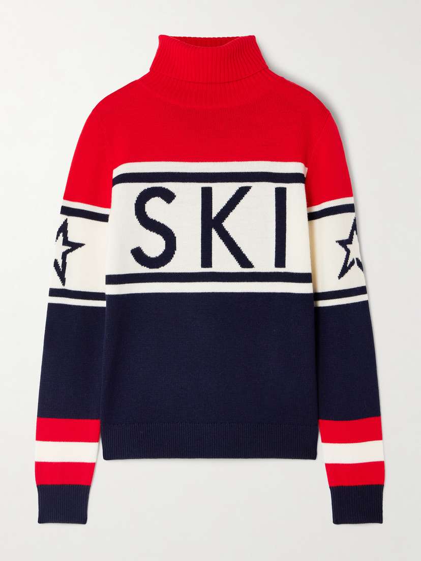 Perfect Moment Schild Intarsia Merino Wool Turtleneck Sweater